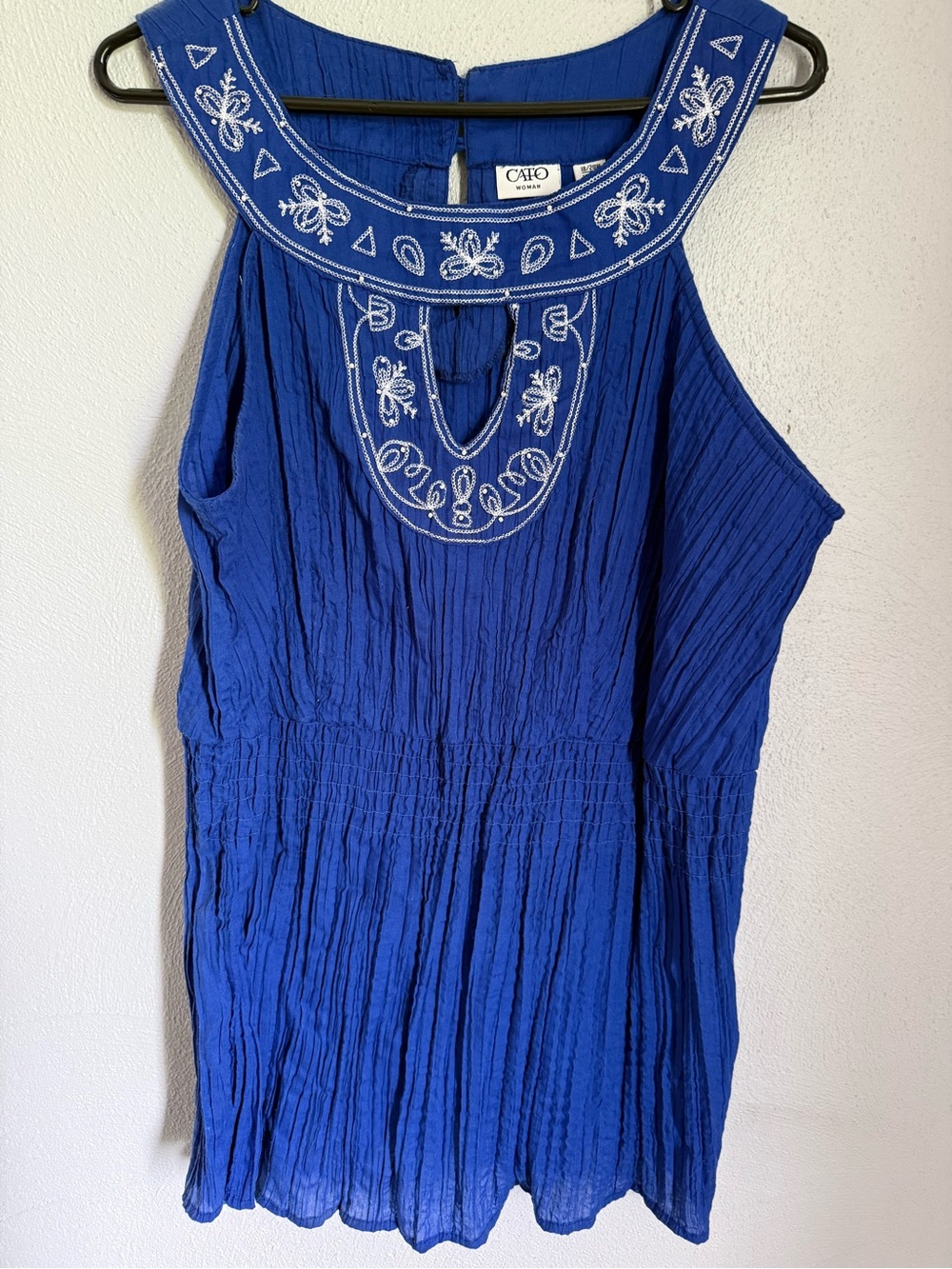 Cato Royal Blue Sleeveless Embroidered Keyhole Top
